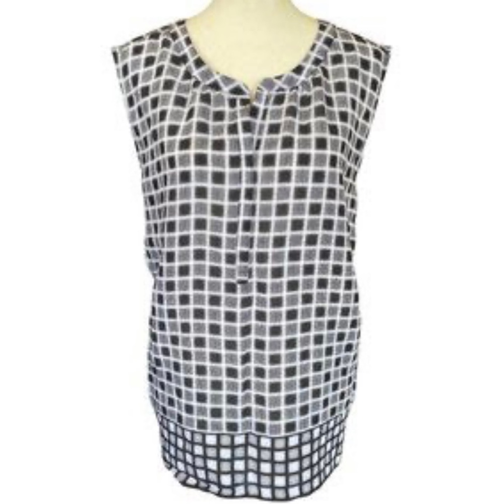 Van Heusen Black White Grid Tank Top Sleeveless Blouse Shirt Plus Size XXL 2X